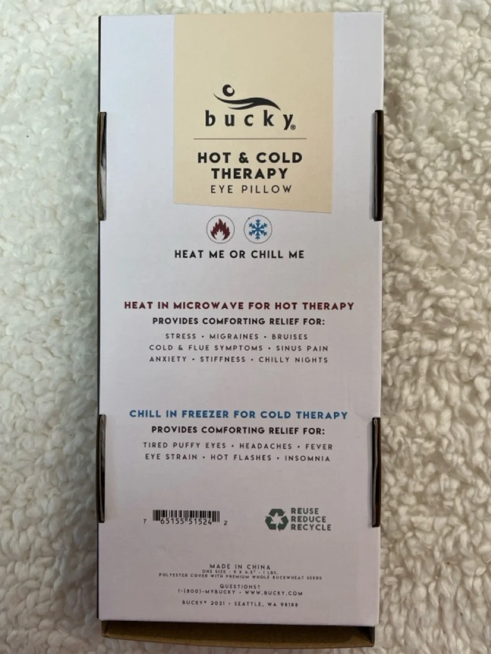Bucky Natural Filled Hot & Cold Therapy Eye Pillow Color: Ivory